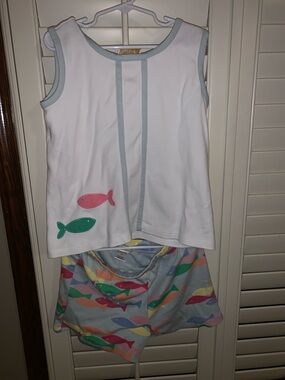 The Beaufort Bonnet Company White Tank Pajama Set with Pink and Green Fish